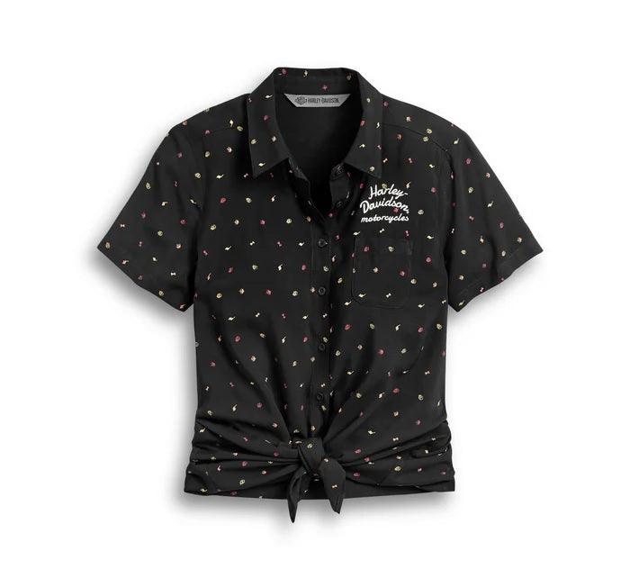 Camicia Allover Print Tie, Donna