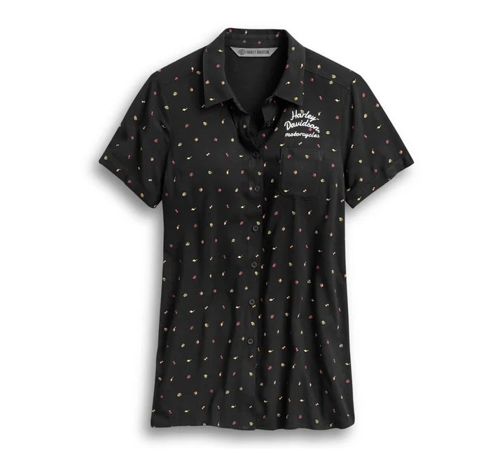 Camicia Allover Print Tie, Donna