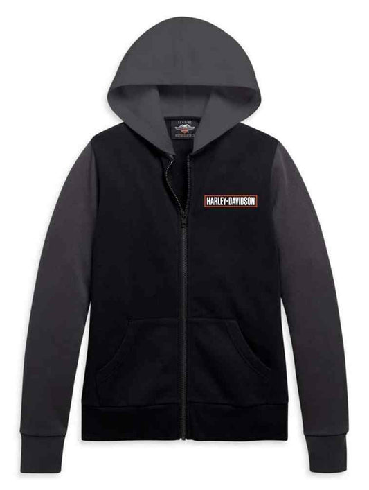 Felpa con cappuccio in pile con zip intera colorblock Harley-Davidson® da donna, nera 96219-21VW