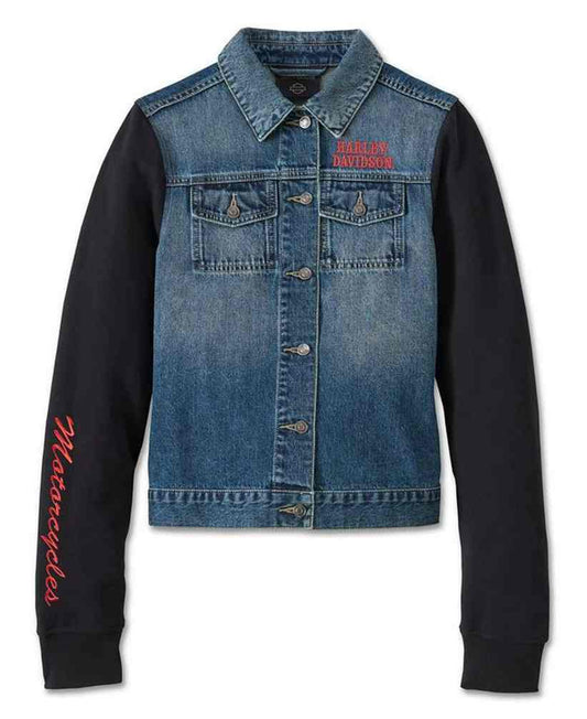 Harley-Davidson® Women's Crimson Bird Jean Jacket w/ Fleece Sleeves 96619-24VW