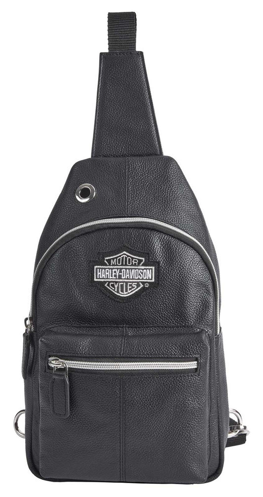 Harley-Davidson® Genuine Leather Chest Sling Backpack, Bar & Shield Logo - Black Item # 99605-BLACK