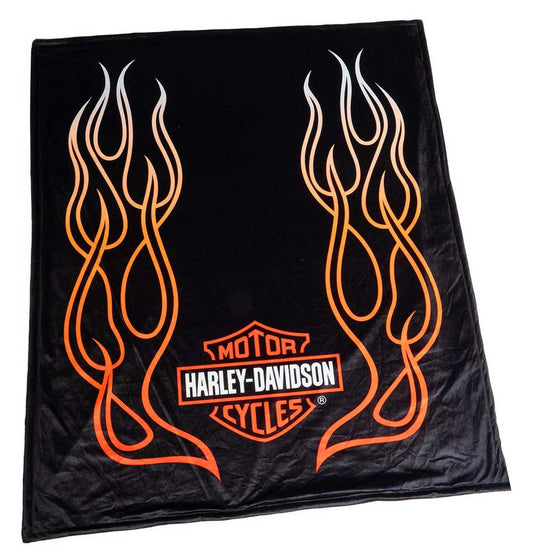 Harley-Davidson Coperta in pile Harley-Davidson® Flames Bar & Shield con retro in Sherpa - Nero Articolo n. HDL-19508