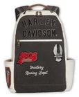 Zaino vintage Harley-Davidson con toppe e loghi multipli, in tela resistente