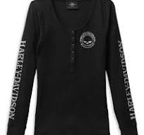 Harley-Davidson® Women's Skull Snap Front Long Sleeve Henley - Black 99099-22VW