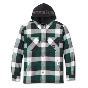 Giacca camicia con cappuccio Traveler - Plaid - Harley Black & Rainforest - 96135-25vm