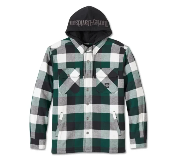 Giacca camicia con cappuccio Traveler - Plaid - Harley Black & Rainforest - 96135-25vm