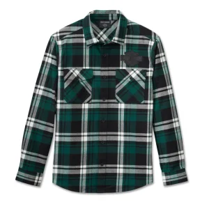 Camicia  in flanella Bar & Shield - Plaid - Harley Black & Rainforest -96140-25vm