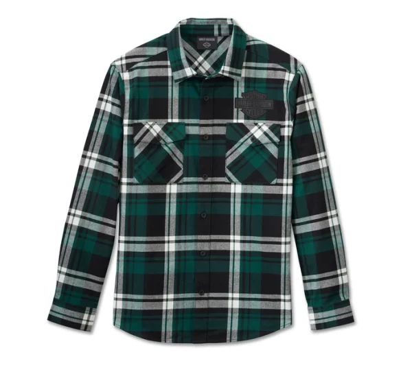 Camicia  in flanella Bar & Shield - Plaid - Harley Black & Rainforest -96140-25vm