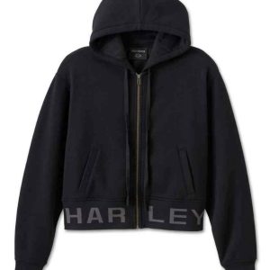 Felpa Women's H-D Cropped Full Zip Hoodie, Black