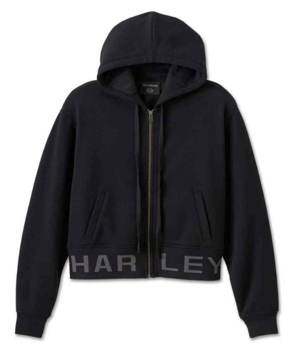 Felpa Women's H-D Cropped Full Zip Hoodie, Black