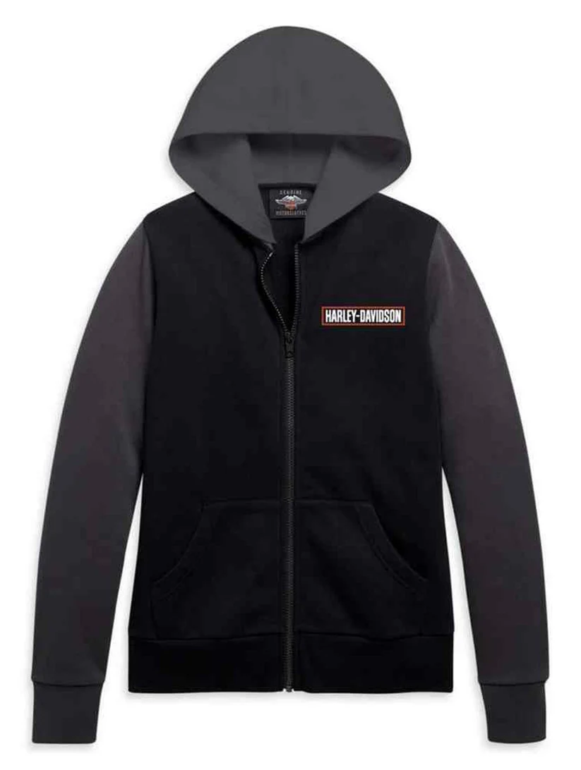 Felpa con cappuccio in pile con zip intera colorblock - immagine 1