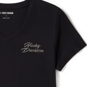 Women's Rose & Thorn Bling V Neck Tee - Harley Black - immagine 2