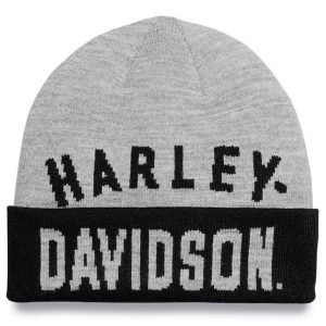 Harley-Davidson® Men's Staple Cuffed Beanie Hat - Heather Gray & Black