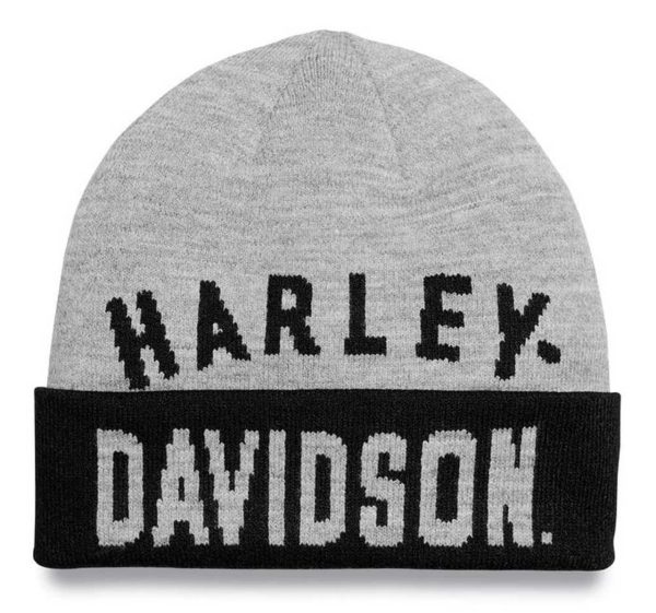 Harley-Davidson® Men's Staple Cuffed Beanie Hat - Heather Gray & Black