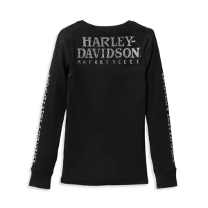Women's Willie G Skull Snap Front Long Sleeve Henley - Black Beauty - immagine 2