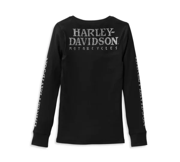 Women's Willie G Skull Snap Front Long Sleeve Henley - Black Beauty