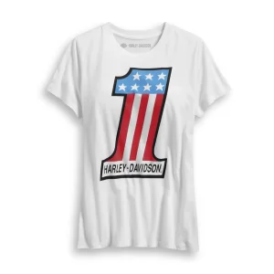 Women's Retro #1 Short Sleeve Scoop Neck Tee, White