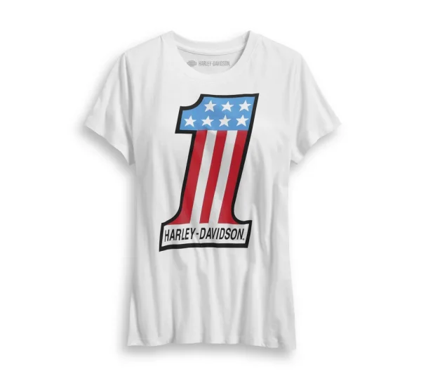 Women's Retro #1 Short Sleeve Scoop Neck Tee, White