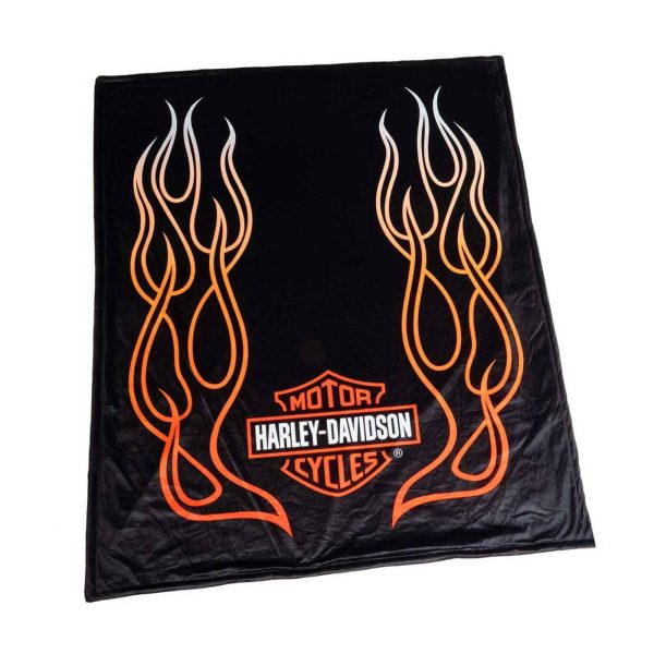 Coperta in pile Harley-Davidson® Flames Bar & Shield con rivestimento in sherpa – Nero HDL-19508
