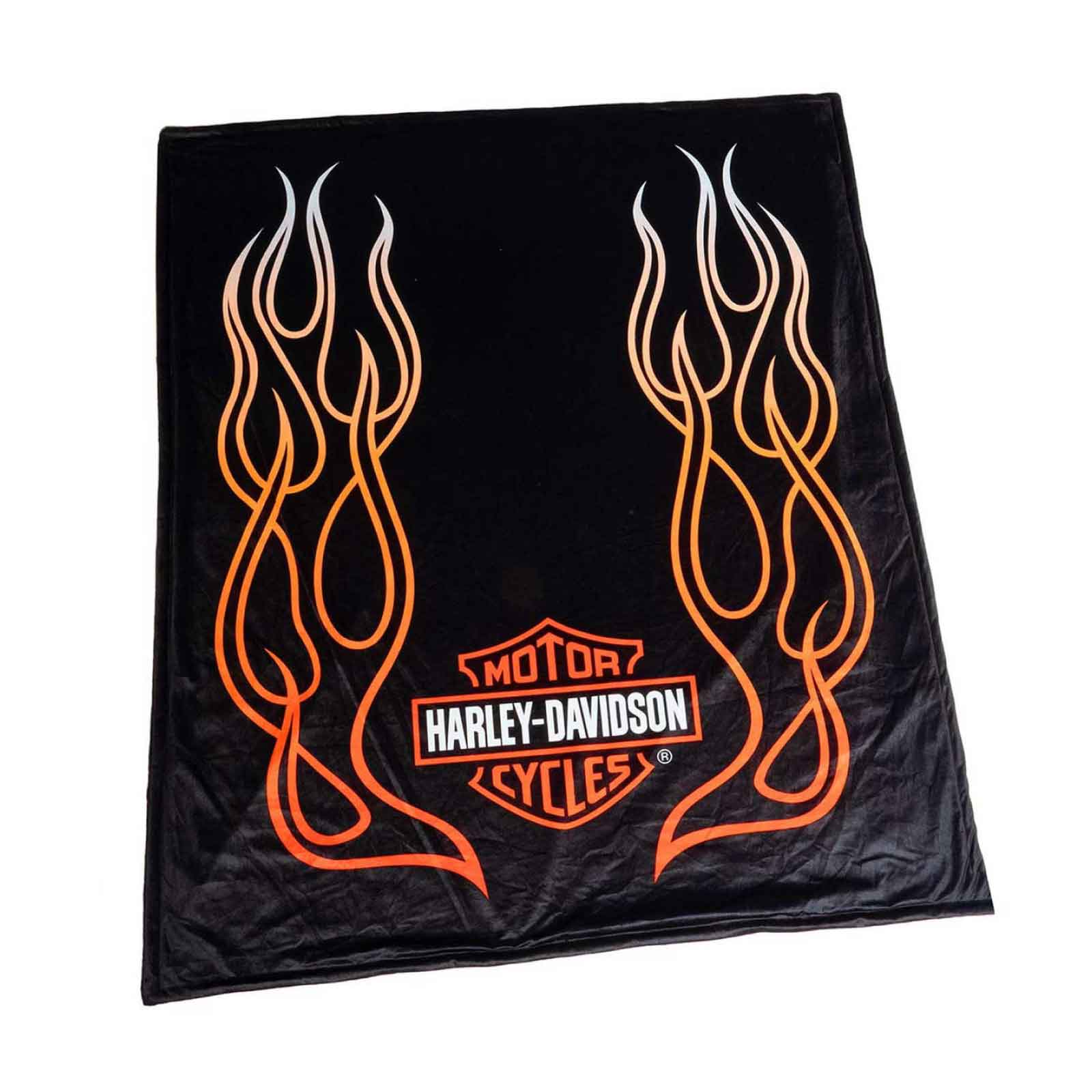 Coperta in pile Harley-Davidson® Flames Bar & Shield con rivestimento in sherpa – Nero HDL-19508 - immagine 1