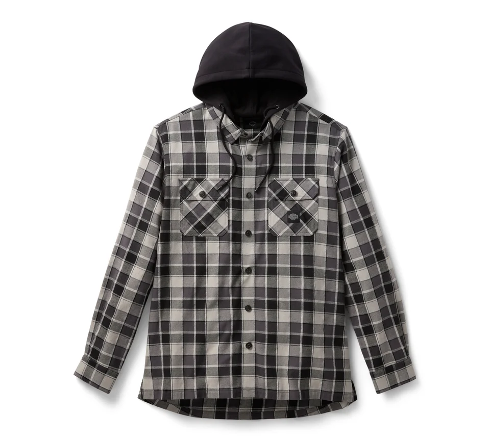 Camicia a maniche lunghe a quadri con cappuccio - immagine 1