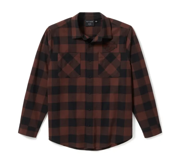 Flanella Bar & Shield Buffalo Check da uomo - Plaid - Harley Black & Coffee