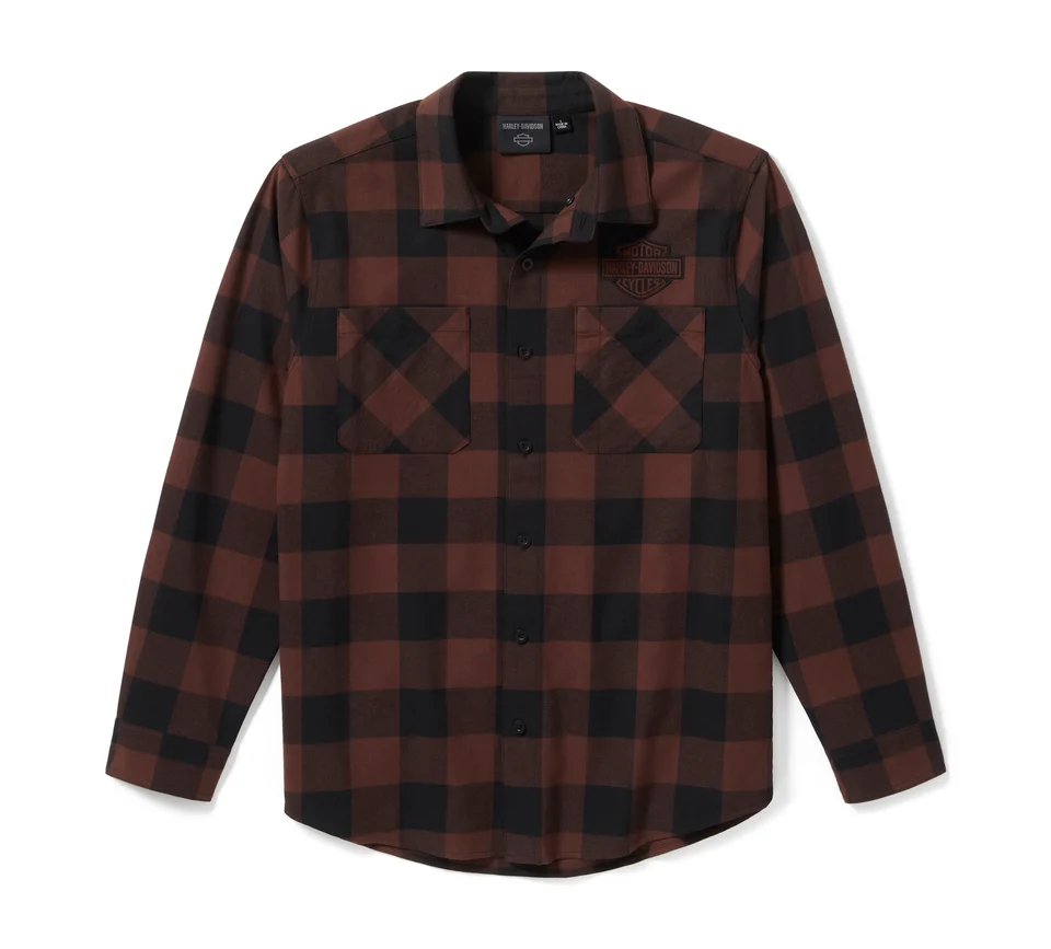 Flanella Bar & Shield Buffalo Check da uomo - Plaid - Harley Black & Coffee - immagine 1