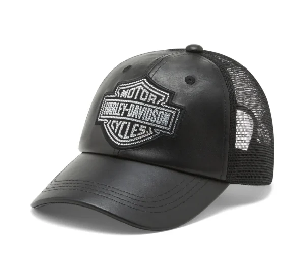 Cappellino Trucker in pelle Bling Bar & Shield