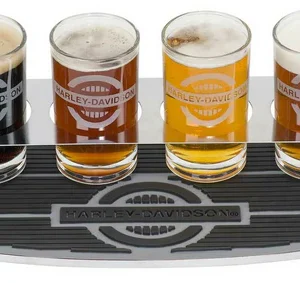 Set di bicchieri da volo Harley-Davidson® Rider Tasting con tappetino da bar e 4 bicchieri HDL-18803