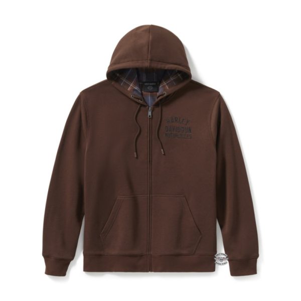 Felpa zippata con cappuccio Harley-Davidson® Plaid Lined – Coffee