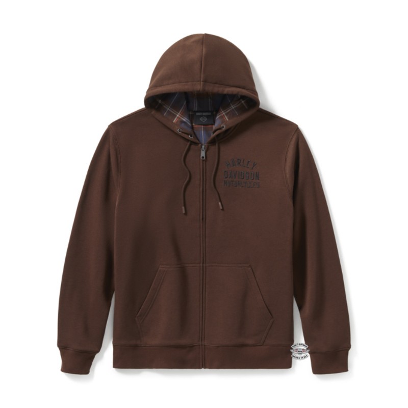 Felpa zippata con cappuccio Harley-Davidson® Plaid Lined – Coffee - immagine 1