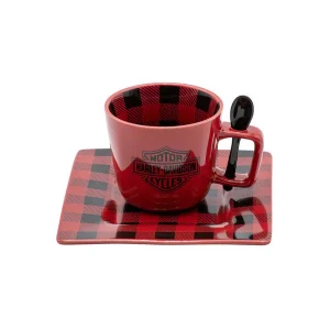 H-D Holiday Plaid Mug & Saucer Set