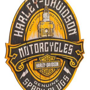 Harley-Davidson® Distressed Candela Ovale Cartello Pub In Legno - Nero/Arancione Item # HDL-15325
