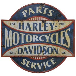 Harley-Davidson® Parts & Service Cartello da parete in metallo invecchiato a due pneumatici - blu