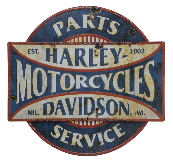 Harley-Davidson® Parts & Service Cartello da parete in metallo invecchiato a due pneumatici - blu