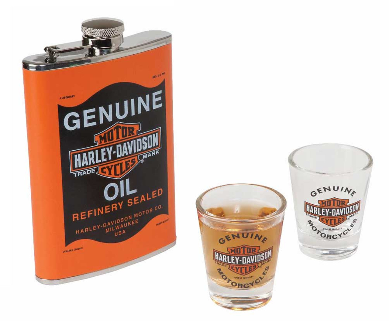 Harley-Davidson® Genuine Oil Can Hip Flask & Shot Glass Gift Set, HDL-18557 - immagine 1