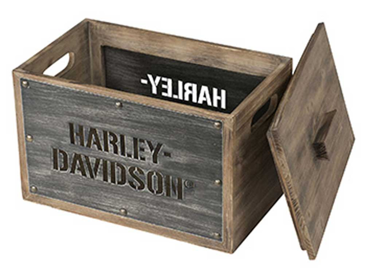 Harley-Davidson® Wooden Storage Box w/ Lid - Stainless Steel Laser Cut HDL-18587 - immagine 1