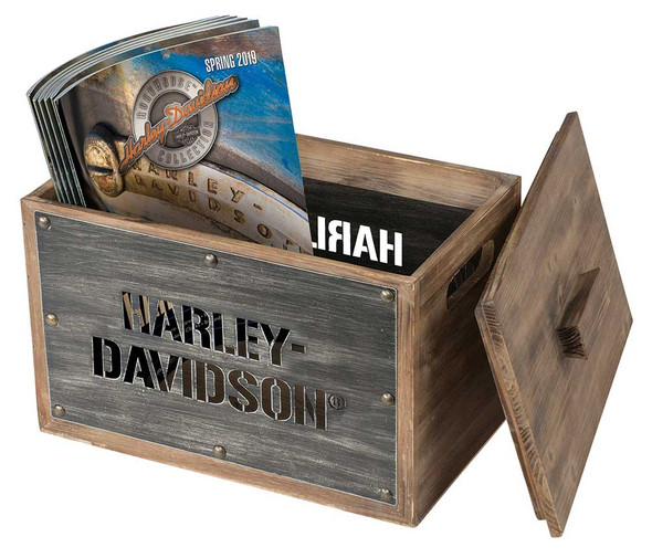 Harley-Davidson® Wooden Storage Box w/ Lid - Stainless Steel Laser Cut HDL-18587