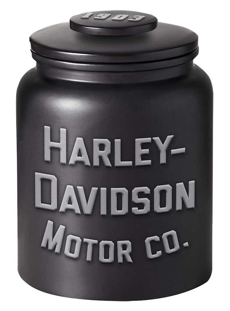 Barattolo per biscotti Harley-Davidson® Motor Co., barattolo in ceramica nera opaca - immagine 1