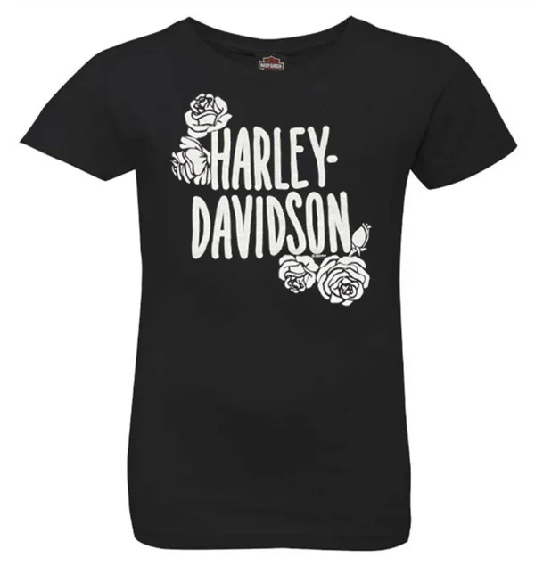 T-shirt a maniche corte Harley-Davidson® Toddler To Big Girls' Roses | Nero