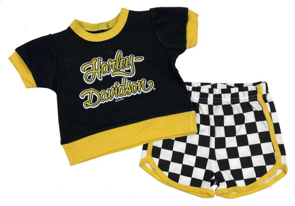 Harley-Davidson® Baby Girls' 2 Pezzi Infant Racing Knit Tee & Short Set - Nero