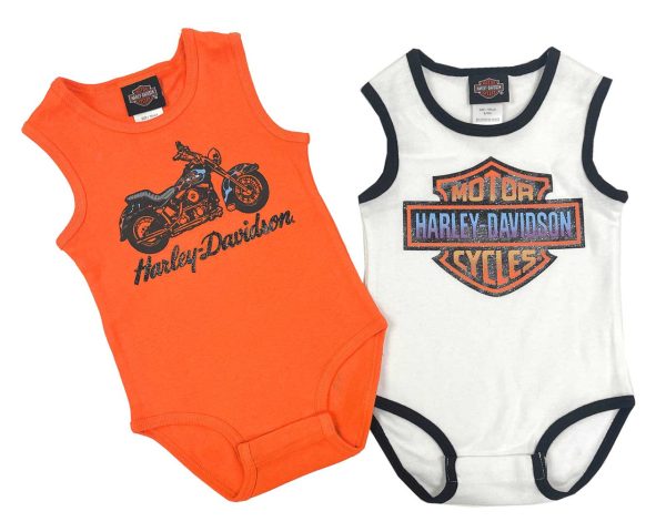Set da 2 body a coste glitterate per neonati Harley-Davidson®, bianco/arancione