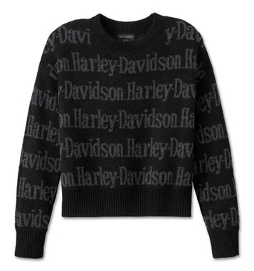 Maglione in maglia Harley-Davidson® da donna con stampa H-D ripetuta, nero 96164-25VW