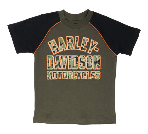 Harley-Davidson® Big Boys' Camo H-D Raglan Manica corta Tee, Verde/Nero