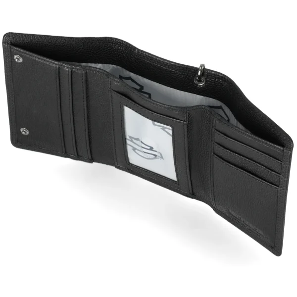 Portafoglio da uomo Harley-Davidson Willie G. Skull Logo Medium con catena a tre pieghe, nero MWM101/08