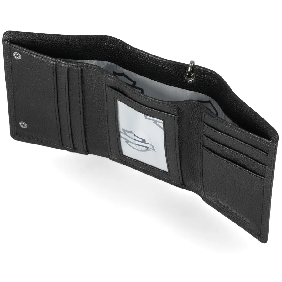 Portafoglio da uomo Harley-Davidson Willie G. Skull Logo Medium con catena a tre pieghe, nero MWM101/08 - immagine 2