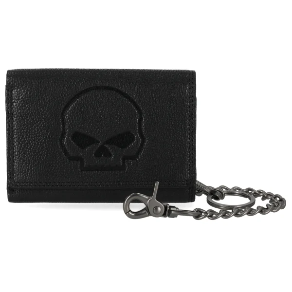 Portafoglio da uomo Harley-Davidson Willie G. Skull Logo Medium con catena a tre pieghe, nero MWM101/08