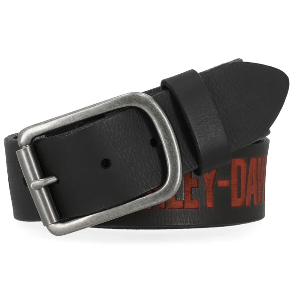 Cintura da uomo Harley-Davidson in vera pelle con scritta H-D goffrata, nera BMM077/08