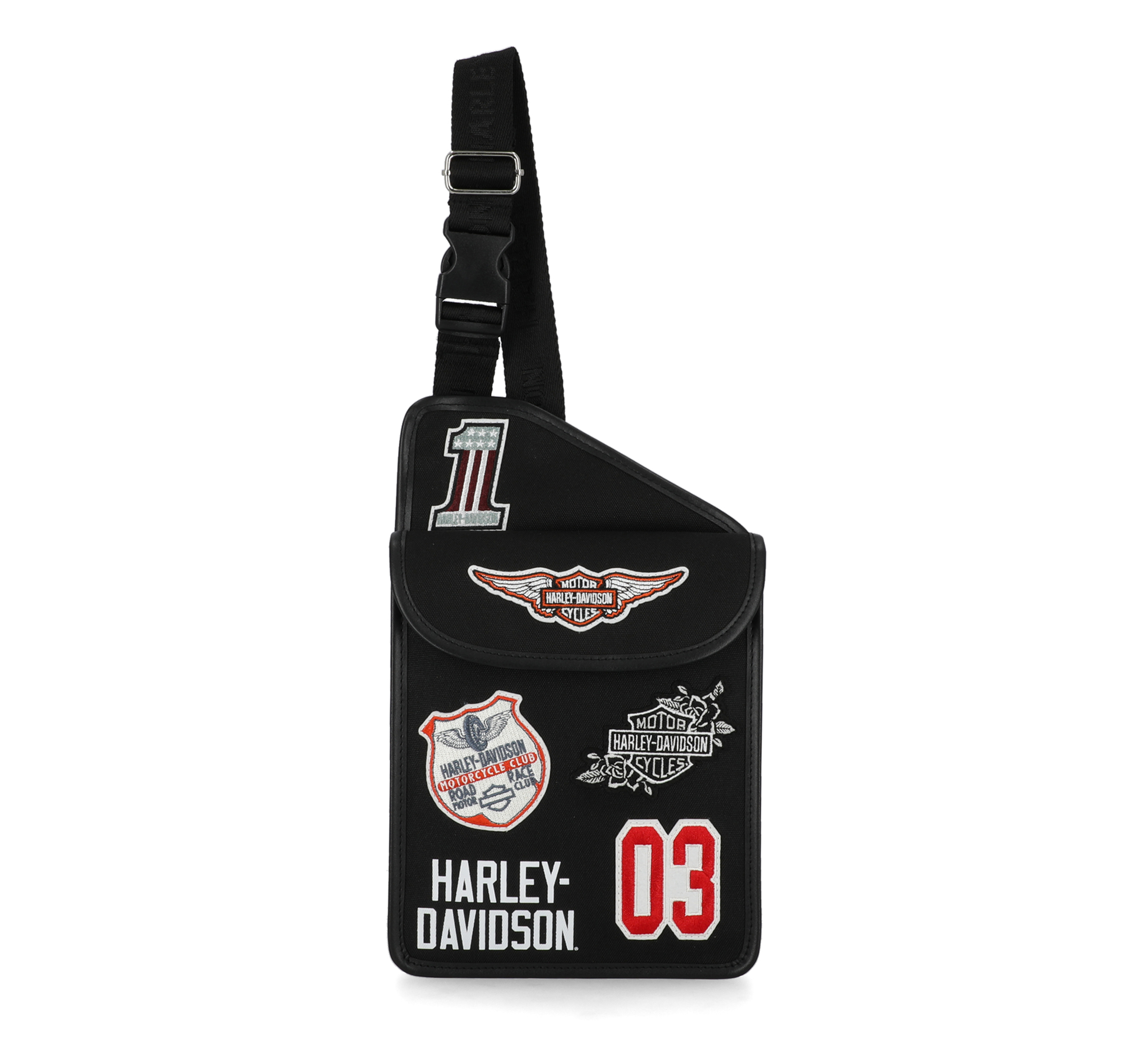 Borsa a tracolla Harley-Davidson® da donna con logo vintage, poliestere nero Articolo # MHW137/08 - immagine 1