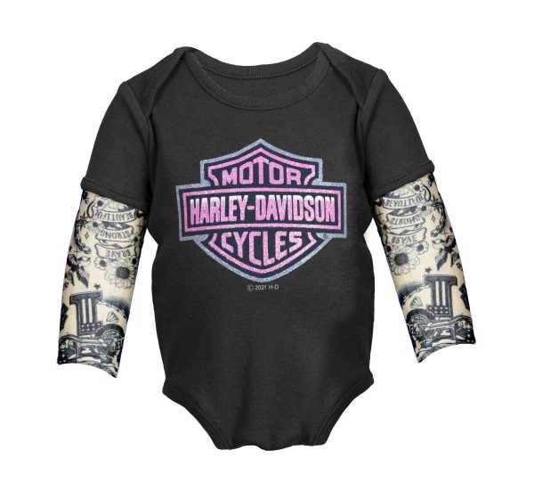 Harley-Davidson® Bambina Nero Body con Tatuaggio Maniche